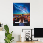 Poster Fille de l'affiche au piano (Bureau à domicile)