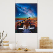 Poster Fille de l'affiche au piano (Cuisine)