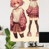 Poster fille de l'école d'Anime (Bureau à domicile)