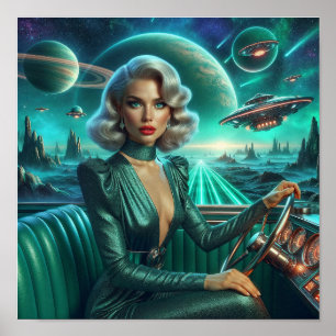 Poster Fille de l'espace rétro