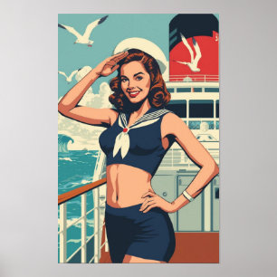 Poster Fille de marin tropicale – Croisière rétro des ann