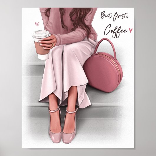 Poster Fille de mode mais premier café (Devant)