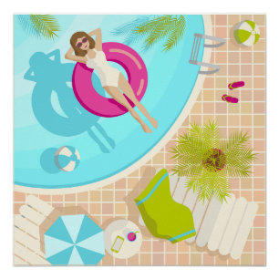 Poster Fille de piscine en bikini plage d'été