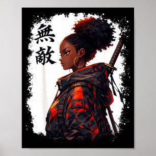 Poster Fille de samouraï noir anime guerrière afro africa