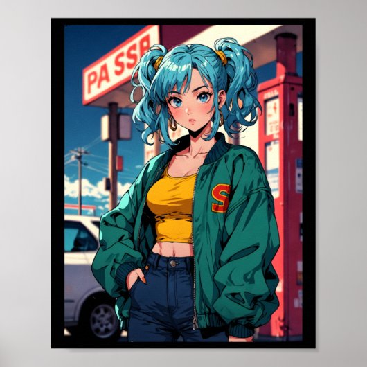 Poster Fille de station-service d'anime rétro Mode de rue (Devant)