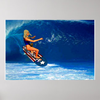 Poster Fille de surfer patriotique 2