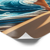 Poster Fille de surfeuse dynamique marchant sur les vague (Coin)