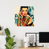 Poster Fille de tatouage Old School (Bureau à domicile)