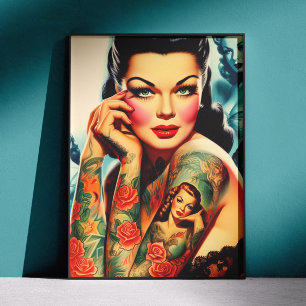 Poster Fille de tatouage Old School