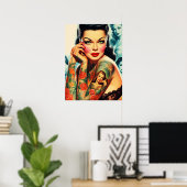 Poster Fille de tatouage Old School (Bureau à domicile)