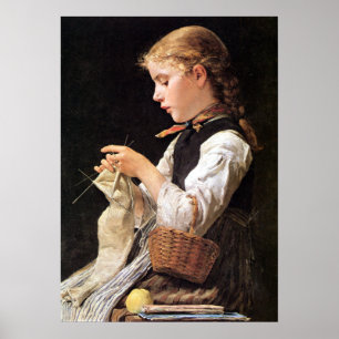 Poster Fille de tricot de Strickendes Mädchen