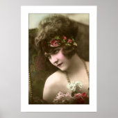 Poster fille déco, perles, fleurs assises dans la chaise (Devant)