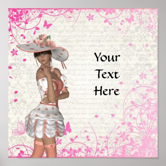 Poster fille d'été rose (Devant)