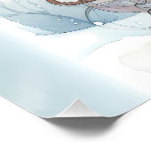 Poster Fille d'hiver avec oiseau en manteau floral bleu (Coin)