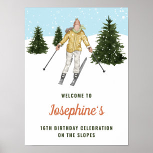 Poster Fille d'hiver Skieuse de descente Bienvenue pour l