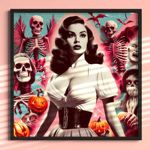 Poster Fille d'horreur rétro