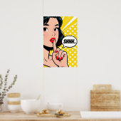 Poster Fille disant Shhhhh Pop Art (Cuisine)