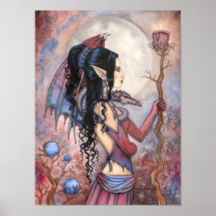 Poster Fille Dragon Art Fantastique Gothique par Molly Ha