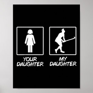 Poster Fille drôle de hockey sur gazon Maman Papa Bâtons