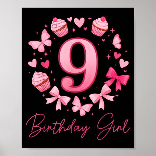 Poster Fille du 9e anniversaire esthétique Coquette Bow (Devant)