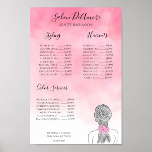 Poster Fille du menu de service avec tresse aquarelle ros