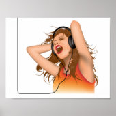 Poster Fille écoutant de la musique (Devant)