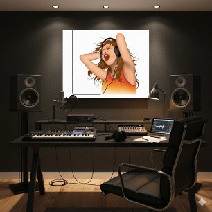Poster Fille écoutant de la musique
