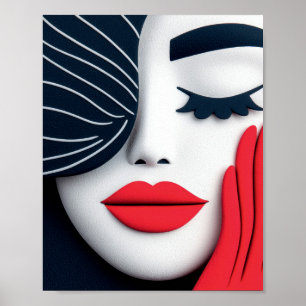 Poster Fille élégante au portrait aux lèvres cramoisies