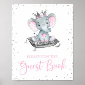 Poster Fille Eléphant Baby shower Guest Book Panneau (Devant)