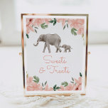 Poster Fille Eléphante Florale Baby shower sucreries et f<br><div class="desc">Invitations amis et famille pour faire un régal à votre baby shower avec cette enseigne à thème d'éléphant à fleurs.</div>