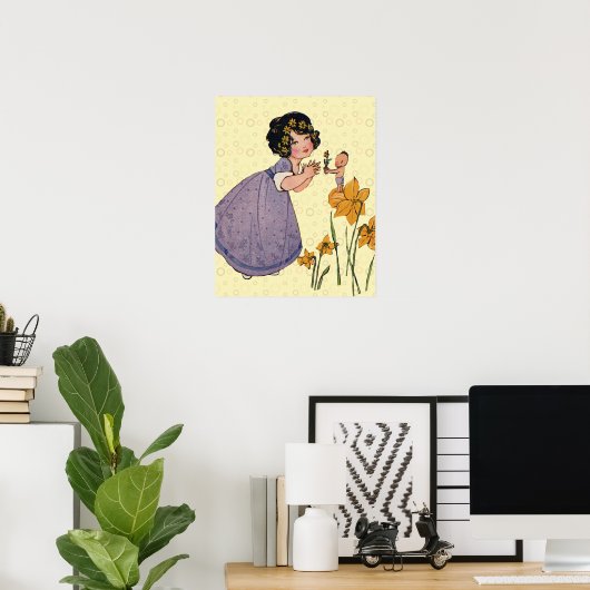 Poster Fille Elf Fairy Daffodil Antique Pâques (Bureau à domicile)