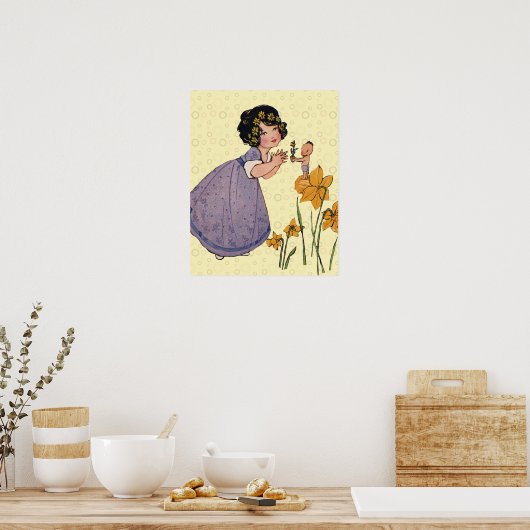 Poster Fille Elf Fairy Daffodil Antique Pâques (Cuisine)