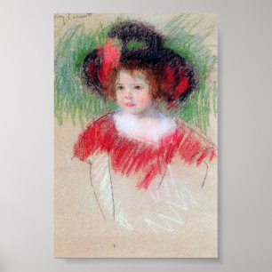 Poster Fille en Big Bonnett et robe rouge, Mary Cassatt