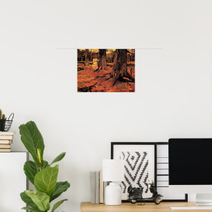 Poster Fille en blanc dans les bois