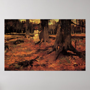 Poster Fille en blanc dans les bois par Vincent van Gogh