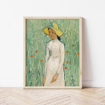 Poster Fille en blanc | Vincent Van Gogh<br><div class="desc">Fille en blanc (1890) | Oeuvre originale de l'artiste post-impressionniste néerlandais Vincent Van Gogh (1853-1890). Le tableau représente une femme vêtue d'une robe blanche et d'un casquette de paille jaune, debout dans un terrain vert tendre parsemé de fleurs rouges. Utilisez les outils de conception pour ajouter du texte personnalisé ou...</div>