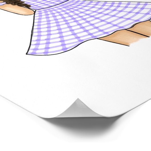 Poster Fille en carreaux gingham violet portant un lapin (Coin)