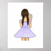 Poster Fille en carreaux gingham violet portant un lapin  (Devant)