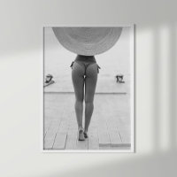 Fille en Casquette sur la plage Noir et Blanc Impr