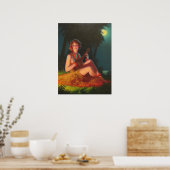 Poster Fille en clair de lune avec Banjo Ukelele (Cuisine)