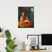 Poster Fille en clair de lune avec Banjo Ukelele (Bureau à domicile)