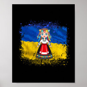 Poster Fille en costume national ukrainien Drapeau de l'U