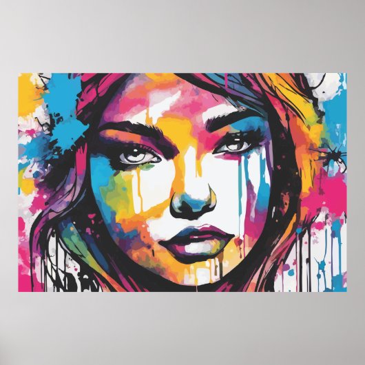 Poster Fille en peinture multicolore (Devant)