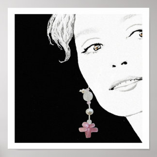 Poster Fille en perle oreille mode illustration art
