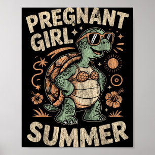 Poster Fille enceinte été tortue drôle vacances à la plag
