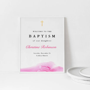 Poster Fille encre rose Christening Baptême Bienvenue