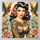 Poster Fille encrée de la vieille école (Devant)