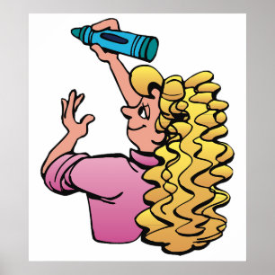 Poster Fille enjouée avec un crayon de couleur