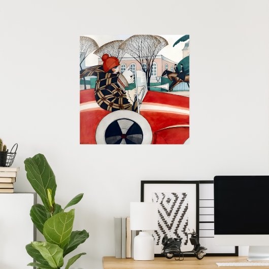 Poster Fille et carlin dans une automobile (1927) par Ger (Bureau à domicile)