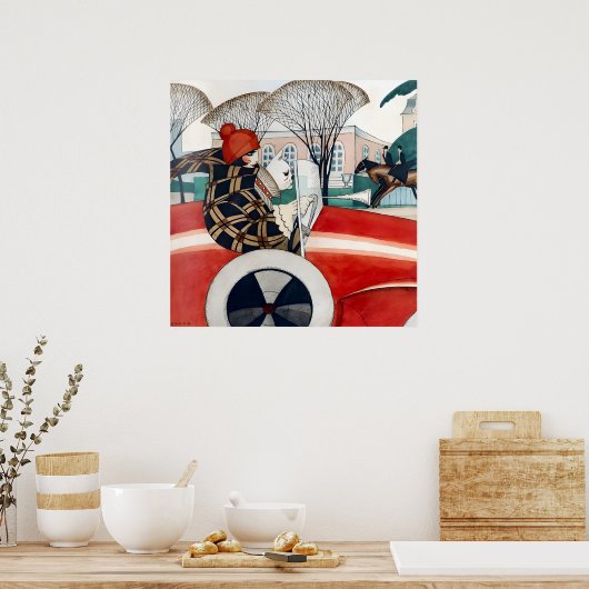 Poster Fille et carlin dans une automobile (1927) par Ger (Cuisine)